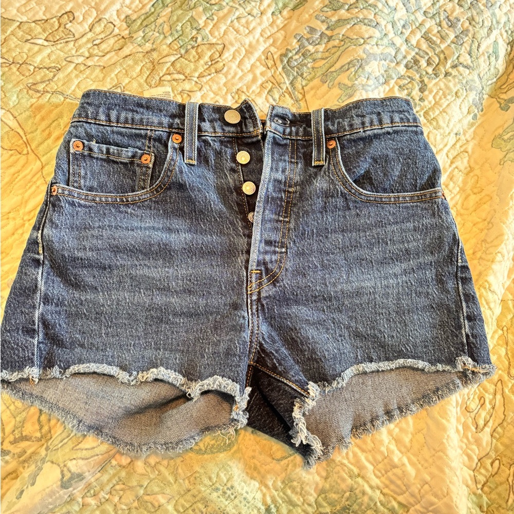 Levi's Dark Blue High-Rise Button-Fly Denim Shorts
